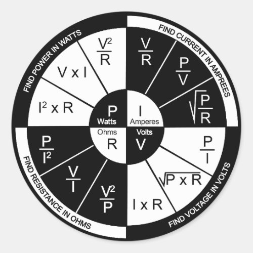 Ohms Law Sticker_ black and white Classic Round Sticker