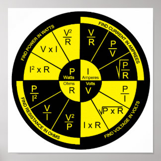 Ohm's Law wheel Poster- Yellow Poster