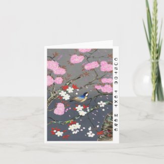 Ohno Bakufu Cherry Blossoms bluebird shin hanga Card