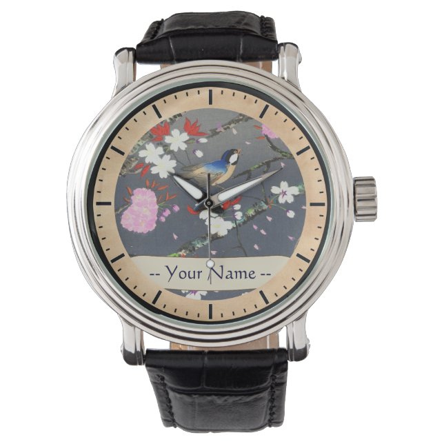 Ohno Bakufu Cherry Blossoms bluebird shin hanga Watch (Front)