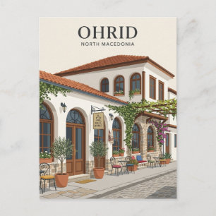Ohrid cafe facade North Macedonia Postcard