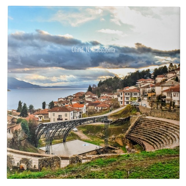 Ohrid, Macedonia panoramic view Ceramic Tile (Front)