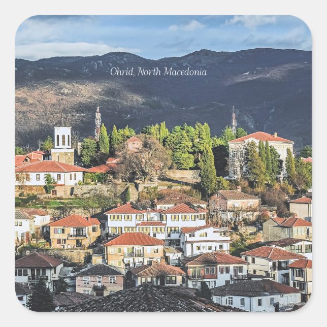 Ohrid, North Macedonia picturesque photo, Square Sticker (Front)