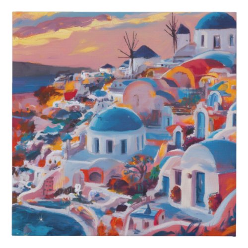 Oia Santorini Greece Beautiful Painting Gift  Faux Canvas Print