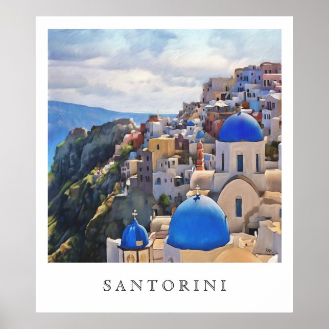 Oia, Santorini. Greece. Oil Painting. Art Print (Front)