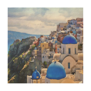 Oia, Santorini. Greece.Oil Painting. Wood Wall Art