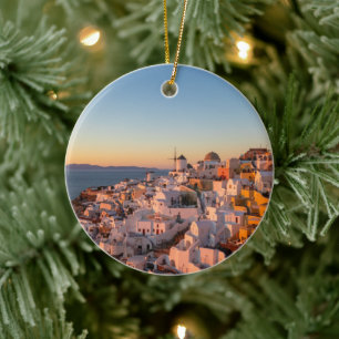 Oia, Santorini Greece, Sunset Ceramic Ornament