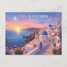 Oia Santorini Greece Sunset Travel Postcard