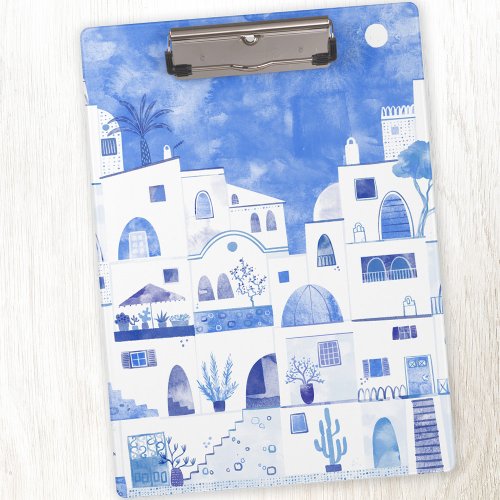 Oia Santorini Greece Watercolor Townscape Painting Clipboard