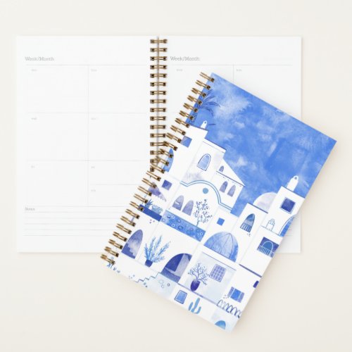 Oia Santorini Greece Watercolor Townscape Painting Planner