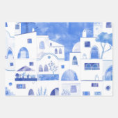 Oia Santorini Greece Watercolor Townscape Painting Wrapping Paper Sheets (Front 2)