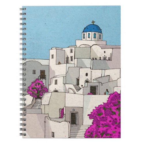 Oia Santorini Island Greece Whimsical Illustration Notebook