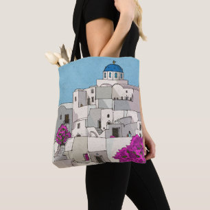 Oia Santorini Island Greece Whimsical Illustration Tote Bag