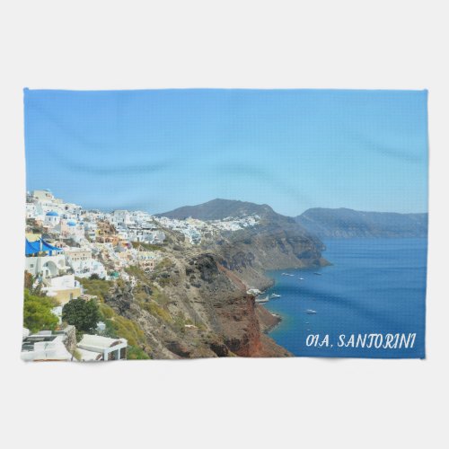 Oia Santorini landscape Kitchen Towel