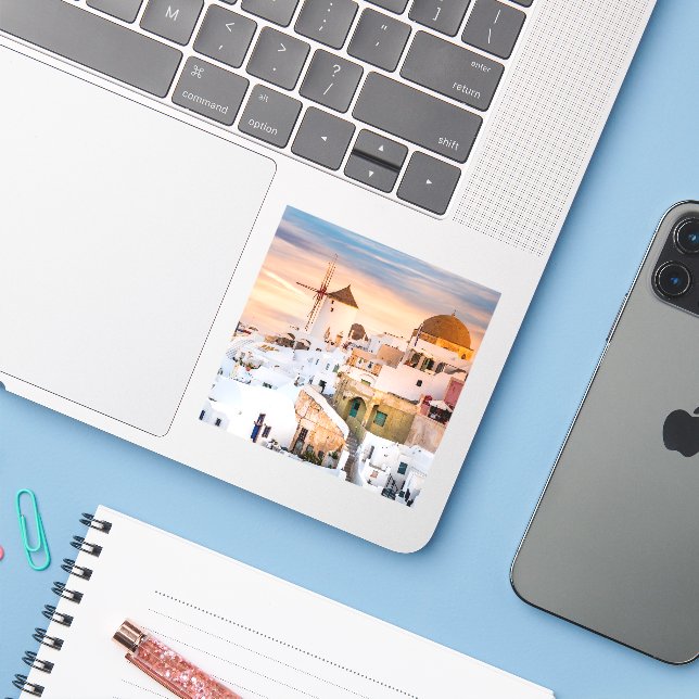 Oia Santorini Sticker (Laptop w/ iPhone)