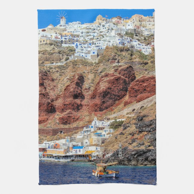 Oia village on Santorini island, north, Greece Towel (Vertical)