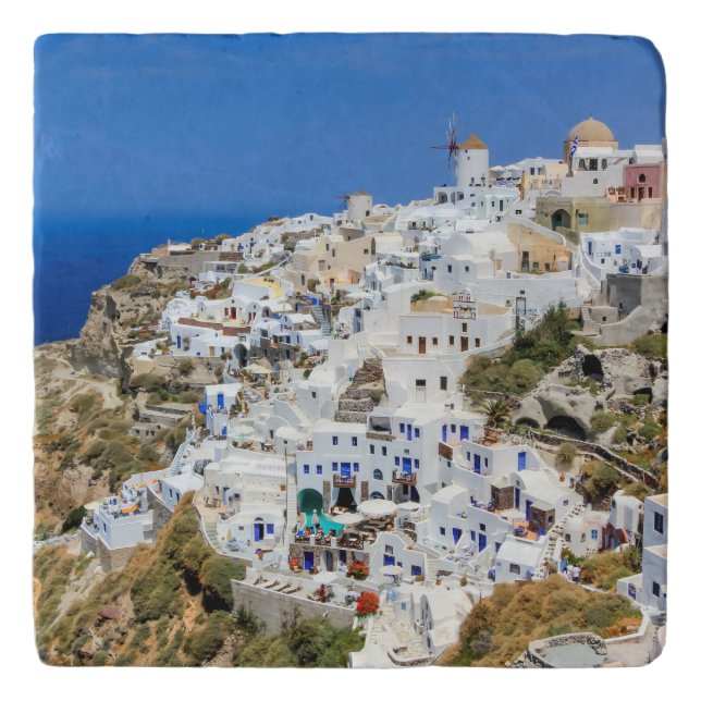 Oia village on Santorini island, north, Greece Trivet (Front)