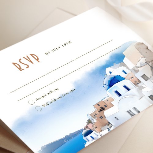 Oia Village on Santorini Island Wedding RSVPReply Invitation