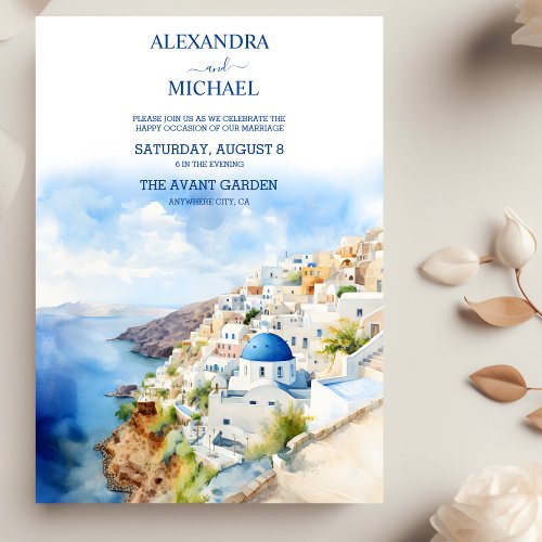 Oia Village Santorini Island Greece Wedding Invitation