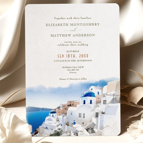 Oia Village Santorini Island Greece Wedding Invitation