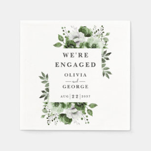 OIive Green Modern Country Floral Engagement Party Napkins