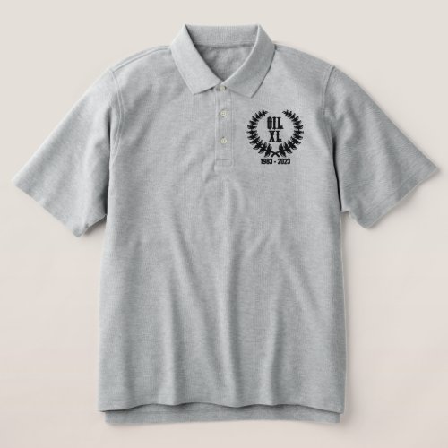 OIL 40th Anniversary _ Dark Logo on Heather Grey Embroidered Polo Shirt