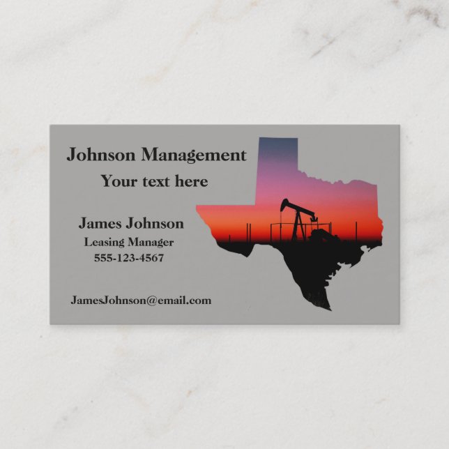 Oil And Gas Industry Business Cards Oil Pump Texas (Front)