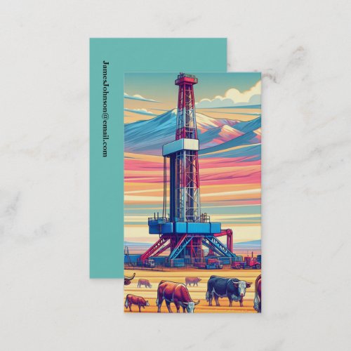 Oil And Gas Industry Drilling Rig and Cattle  Business Card