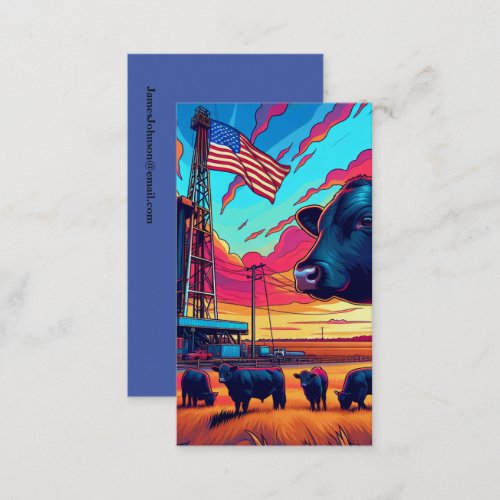 Oil And Gas Industry Rig Cattle American Flag Business Card