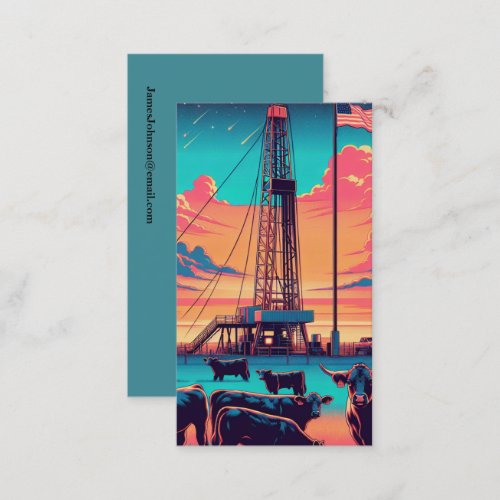 Oil And Gas Industry Rig Cattle American Flag Business Card