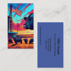 Oil And Gas Industry Rig Cattle American Flag Business Card
