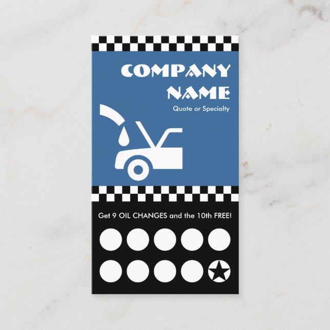 oil change checkers punchcard loyalty card (Front)