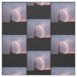 Oil Drilling Rig, Lightning, Purple Sky Fabric