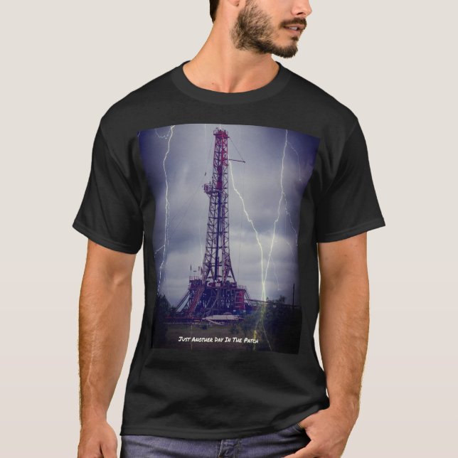 Oil Drilling Rig Lightning T-Shirt (Front)