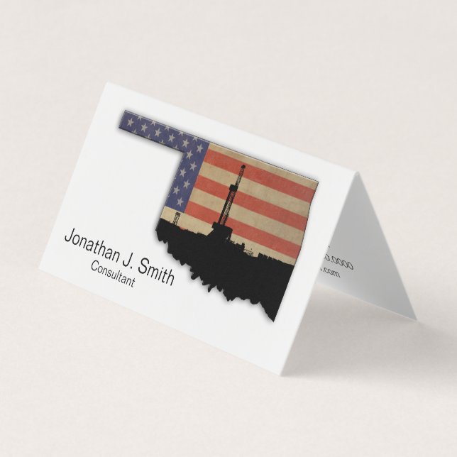 Oil Drilling Rig, Oklahoma, Stars, Stripes Business Card (Front)