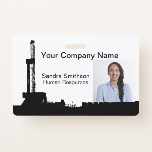 Oil Drilling Rig Silhouette Employee Badge