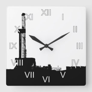Oil Drilling Rig Square Wall Clock