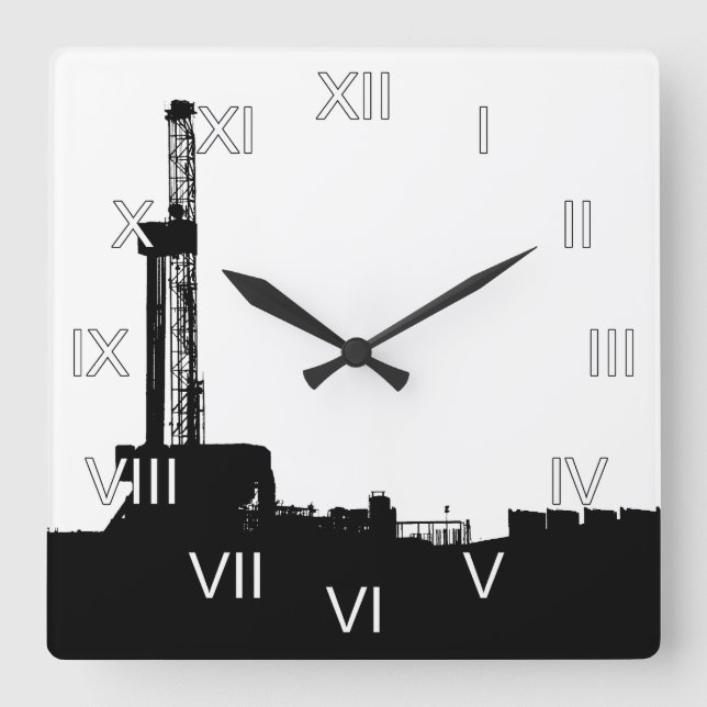 Oil Drilling Rig Square Wall Clock (Front)