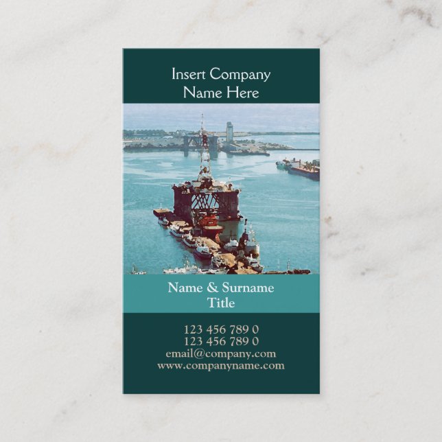 Oil drilling rig watercolor customizable business card (Front)