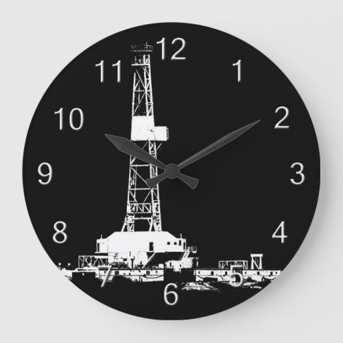 Oil Drilling Rig white numbers Large Clock