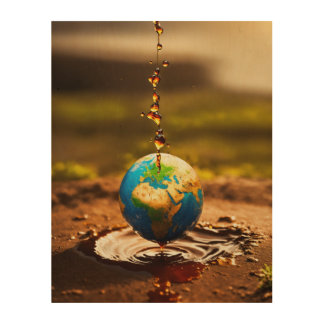 "Oil Drip Earth Wall Art: Powerful Environmental  Wood Wall Art
