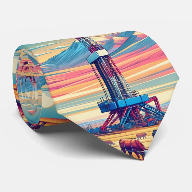 Oil Gas Drilling Rig In Field with Cows Neck Tie (Rolled)