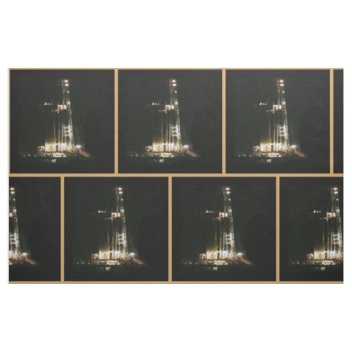 Oil Gas Rig Drilling Print Fabric  9" Square