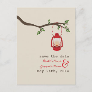 Oil Lamp Camping / Outdoor Wedding Save The Date Announcement Postcard
