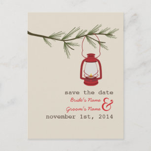 Oil Lamp Evergreen Tree Wedding Save The Date Announcement Postcard