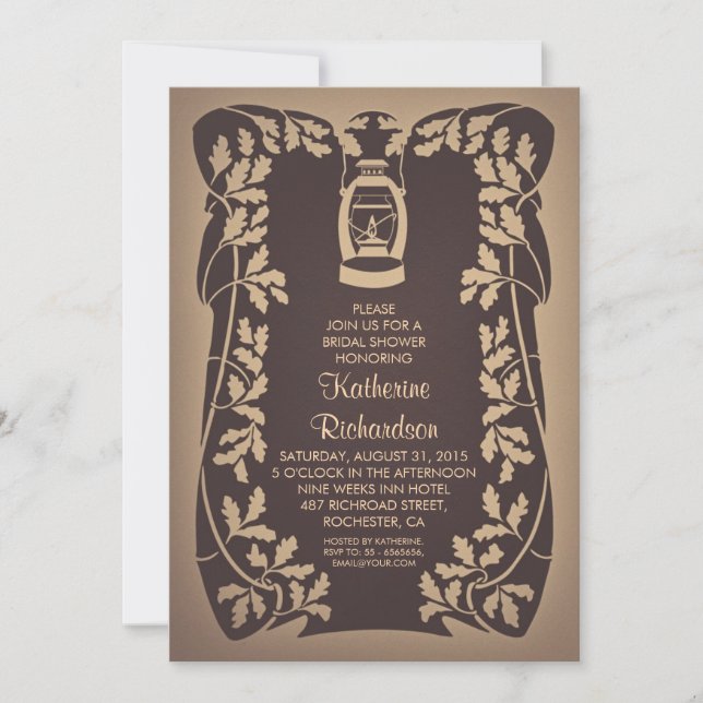 Oil Lantern and Oak Tree rustic bridal shower Invitation (Front)