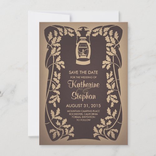 Oil lantern  oak tree leaves save the date cards