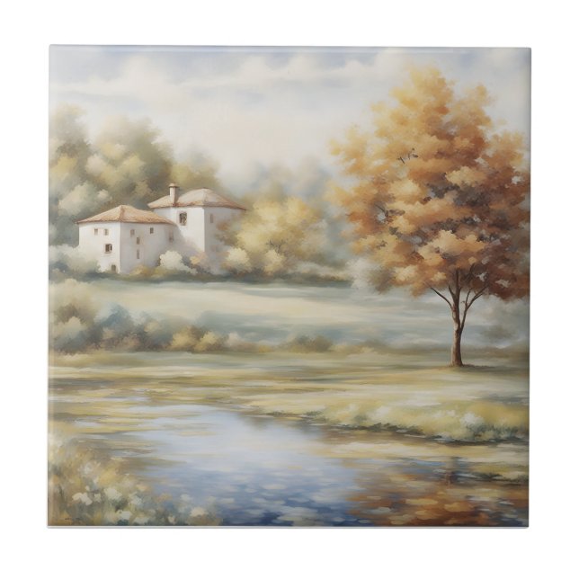 oil paint a spring landscape ceramic tile (Front)