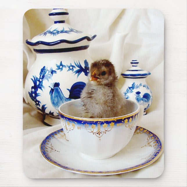 Oil Paint Effect Chick and Tea Cup In Studio Mouse Pad (Front)