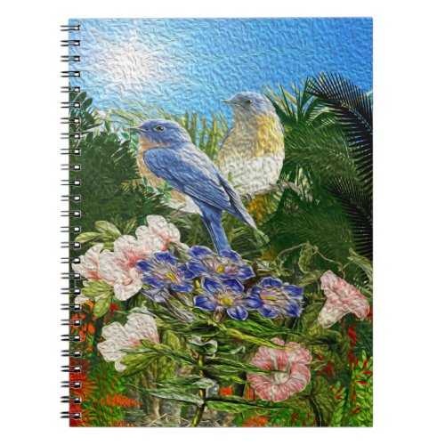 Oil paint filter art 2 birds between flowers notebook